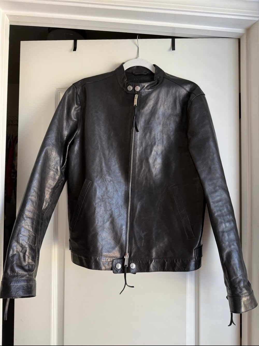 Dsquared2 Men's Black Leather Zip-Front Jacket